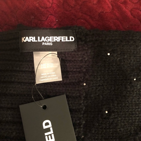 Karl Lagerfeld black knit scarf with pearls - Picture 6 of 8